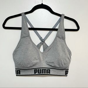 Puma Sports Bra Adjustable Straps Grey Size Large